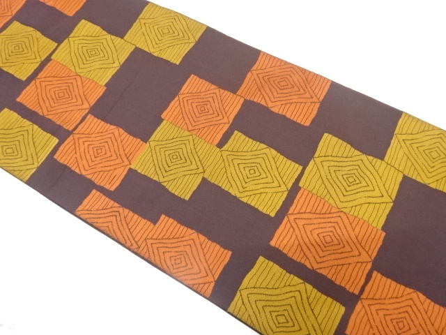 JAPANESE KIMONO / ANTIQUE FUKURO OBI / SILK / WOVEN SQUARES & RHOMBUS